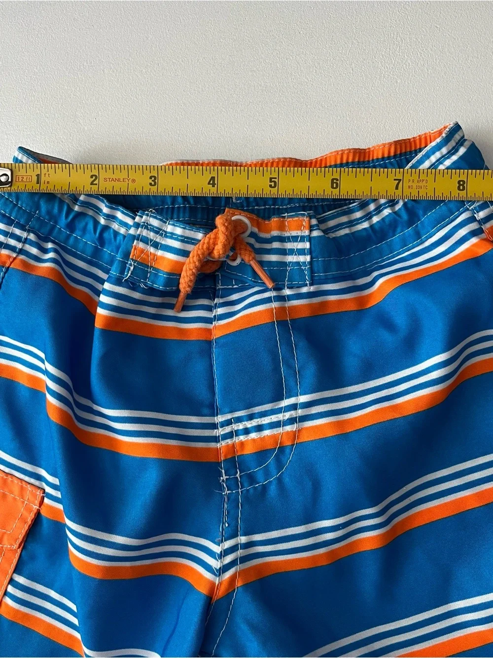 UV Skinz Swim Set size 3T (? ) Board Shorts & Hat Orange/blue/white  Striped.